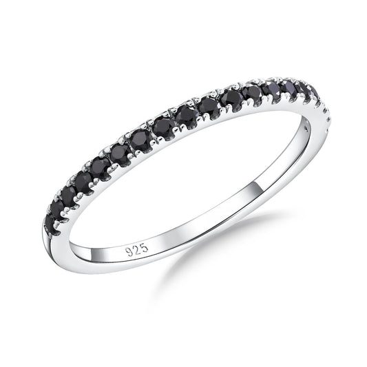 Black Moissanite Ring Men Women Created Diamond Wedding Rings Half Eternity Band Rings 0.25 Cttw Stackable Ring Size 9