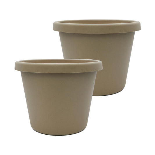 The HC Companies 16 Inch Prima Round Planter Pots with Drainage Holes and Rolled Rim, Lightweight UV-Resistant Plastic Indoor & Outdoor Planters, 2-Pack Flower Pots for Garden & Home Decor, Sandstone