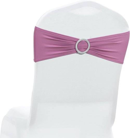 MDS Spandex Chair Sashes - Universal Fit Elastic Stretch Bands with Buckle for Weddings | Dusty Pink - Pack of 200