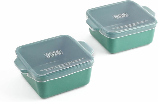 Souper Cubes Stoneware Baking Dishes - Premium 5" x 5" Mini Ceramic Set with Silicone Covers - Made in USA