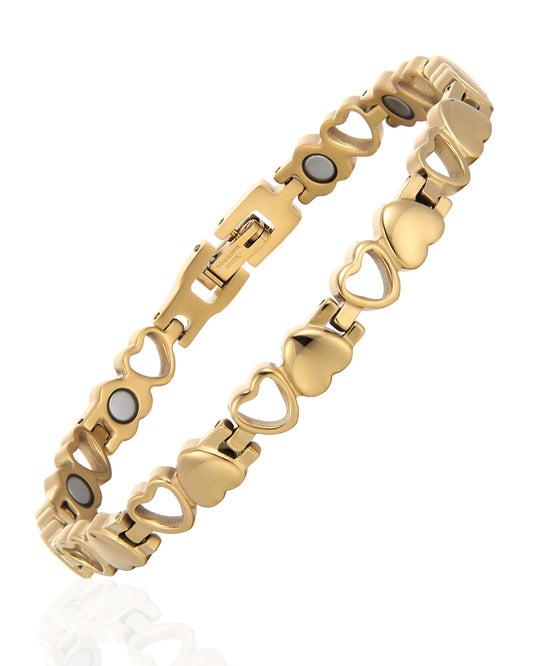 BioMag Magnetic Bracelet for Women, Titanium Steel Wristband Brazaletes for Pain Relief Solid Pure Copper Jewelry Gift with Adjustable Tool (Gold)