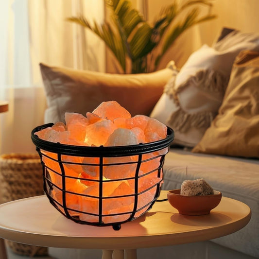 NB Himalayan Pink Salt Metal Lamp with Natural salt chunks comes with dimmer switch and a pair of bulbs (ROUND)