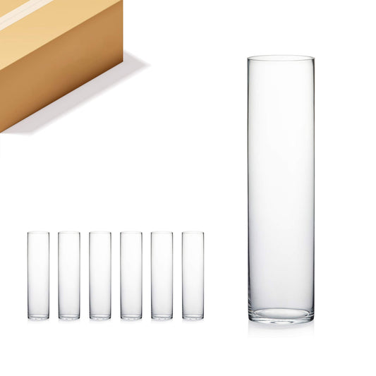 WGV Cylinder Vase Bulk, Width 6", Height 24", Clear Tall Glass Container Terrarium Candle Holder for Wedding Centerpiece, Party Event, Home Office Decor, 6 Pieces