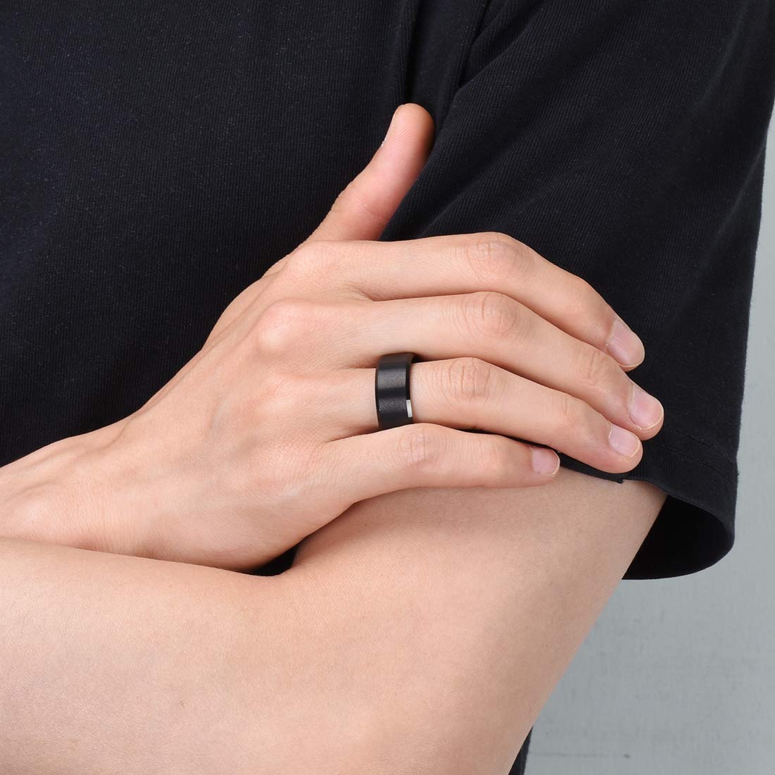King Will 9mm Men's Black Wedding Ring - Brushed Matte Surface, Beveled Polished Edge, Comfort Fit Size 8