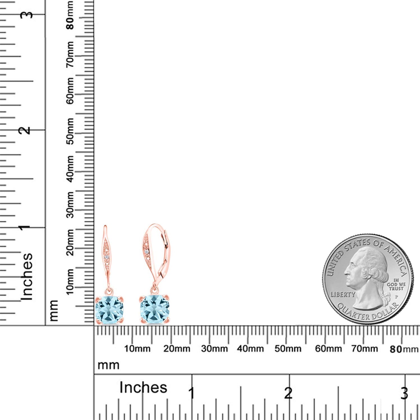 Gem Stone King Drop Dangle Earrings For Women | 7MM Cushion Cut Gemstone Birthstone and Diamond | 925 Sterling Silver | Jewelry Gift for Mom Wife Her | Sky Blue Topaz-November | Rose Gold