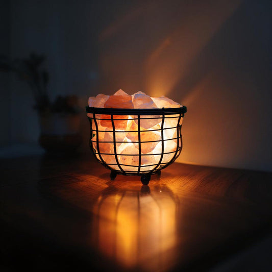 Himalayan Salt Lamp, Metal Basket with Chunks, Natural Salt Lamp, Unique Gift Idea (Metal Round 2)