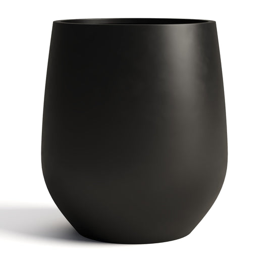 DTY Premium Mt Wilson Tall Tapered Fiberstone Planter for Indoor Outdoor Use, Modern Large Olive Tree Pot with Drainage Hole, Includes 2 Coco Mats. Black, Large 20.1'' D x 21.9'' H. 15.4” Pot Opening