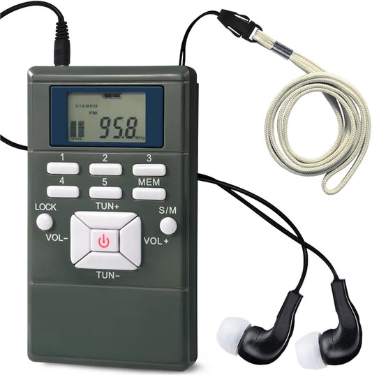 ZHIWHIS Mini Portable FM Radio, Stereo LCD Digital Display Tuning Pocket Walkmen Transistor Conference Receiver