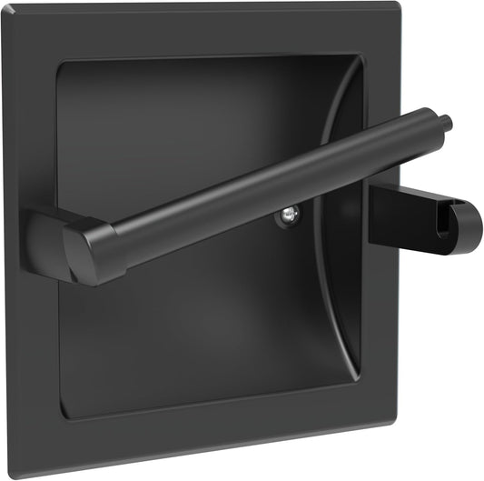 Skiennix Matte Black Toilet Paper Holder - Pivoting Wall-Mount Design for Large Rolls