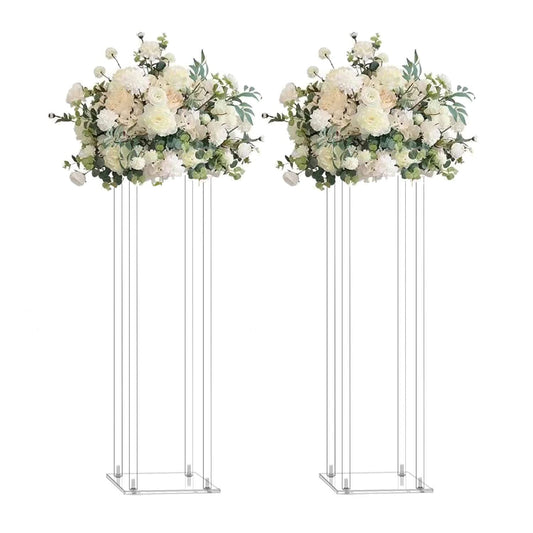 Simprefine 2 Pack 32'' Tall 8'' Dia. Centerpiece Wedding Decoration Modern Tall Vase Elegant Crystal Acrylic Flower Stand Tabletop Display Rack Floral Backdrop Clear Column Pillar Square Props…