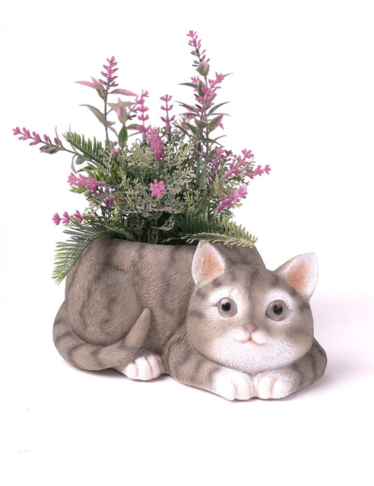 HAUCOZE Cat Statue Planter Succulent Pot Modern Animal Sculpture Home Decor Gift for Bookshelf Garden 7.9 Inch