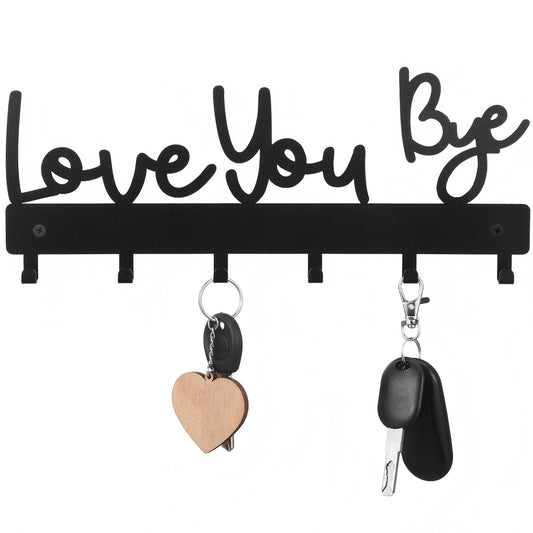 Otoolling Key Holder Wall Mount Love You Bye Key Holder Hook Rack Organizer Hanger with 6 Hooks for Wall Express Love Art Sign Decor for Entryway Front Door(Hook Style,10 x 4)