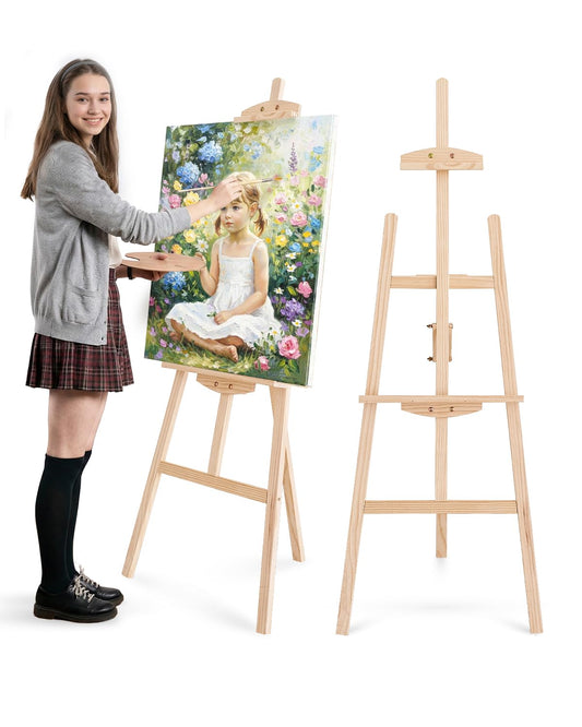 Foldable & Adjustable Art Easel Stand, Wooden Easel Art Easel for Painting Adult Artist Easel Stand for Painting Easle Floor Standing,Wood Easel Stand for Display Canvas Home Studio Classroom,Natural