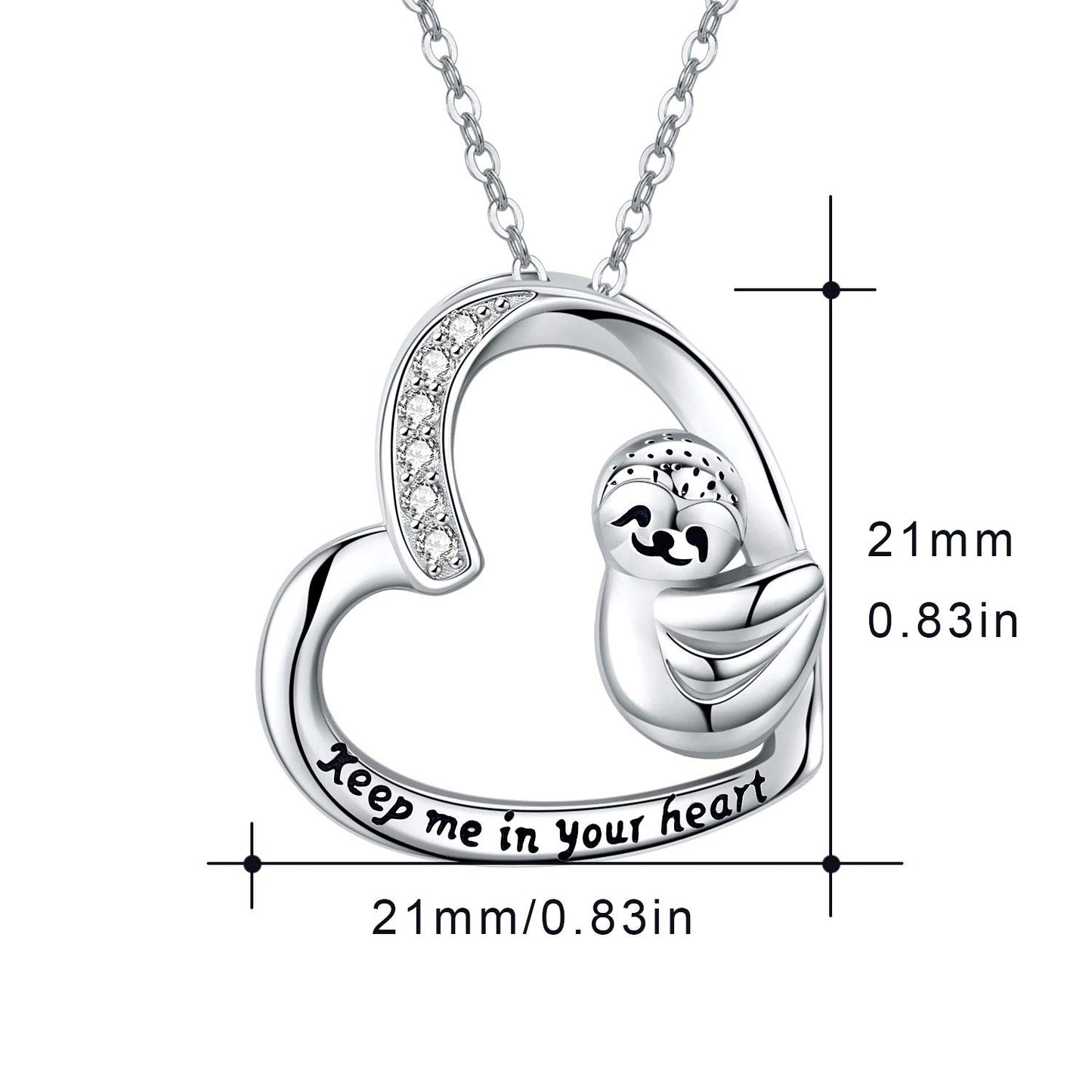JUSTKIDSTOY S925 Sterling Silver Sloth Necklace “Keep Me in Your Heart”Animal Pendant Necklaces for Women Sloths Lovers Gifts