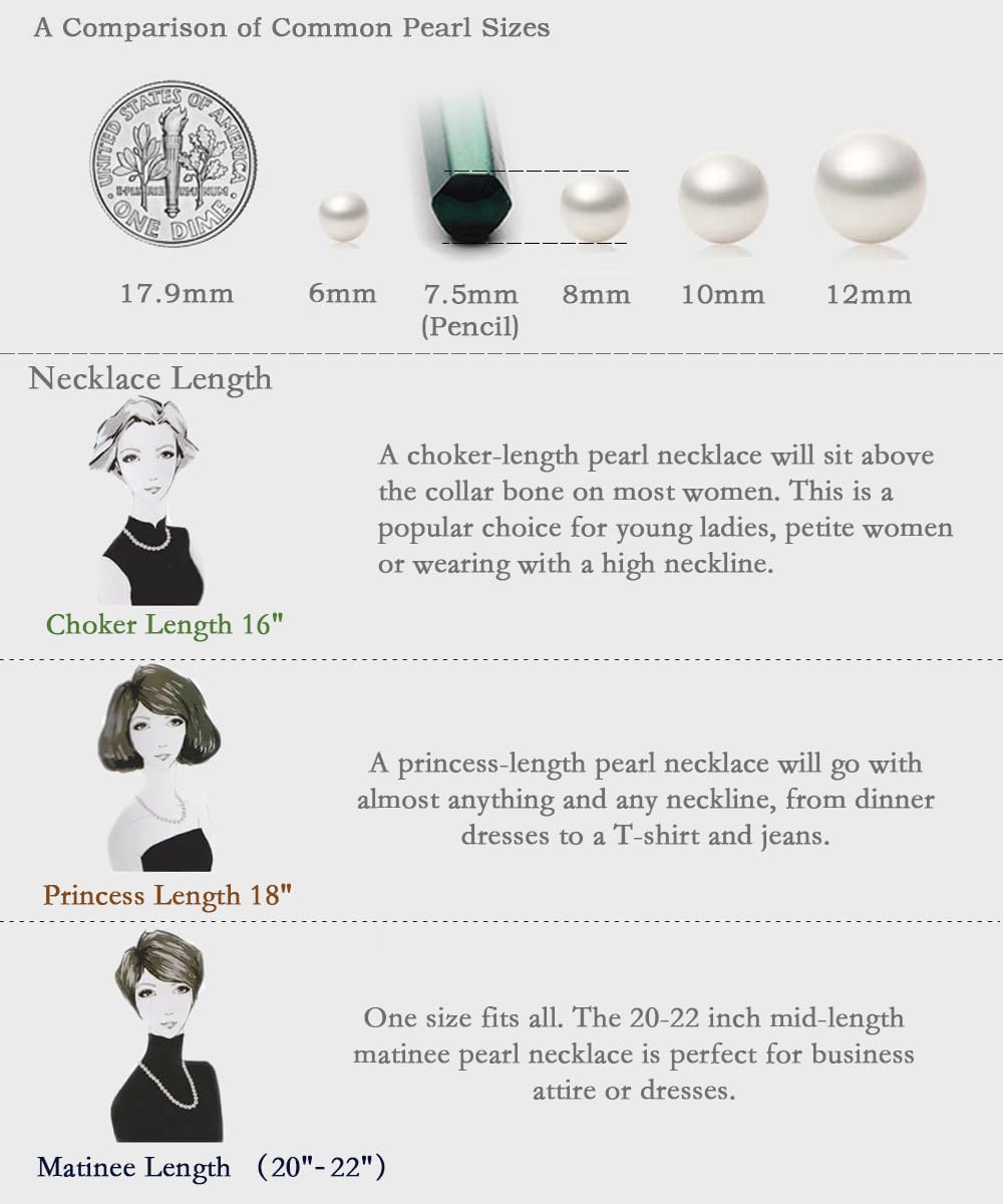 HUWODY Round White Simulated Shell Pearl Necklace Strand Pearl Choker Necklace Jewelry for Women 10mm 22inch