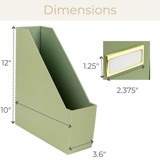 BLU MONACO | Set of 6 Foldable Magazine File Holders in Earth Green | Heavy-Duty Vertical File Organizers with Label Holders | Desk Organizer Set for Paperwork, Documents & Office Storage