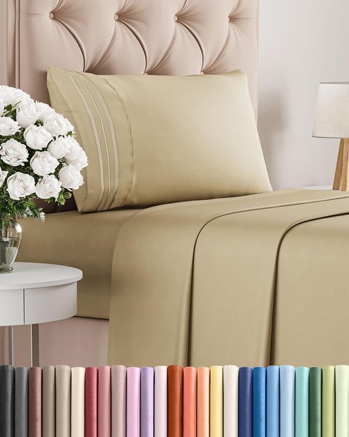 Comfy Twin Size 3 Piece Sheet Set by [Brand Name] - Breathable, Cooling & Ultra-Soft Bedding - Deep Pockets, Wrinkle-Free - Oeko-Tex Certified, Beige