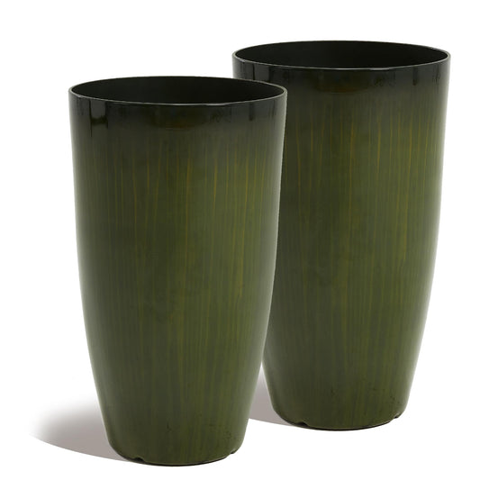 Worth Garden 23.5" H. Large Plastic Planters - Set of 2 Gradient Green Glossy Smooth Finish - Tall Plant Pots for Indoor & Outdoor Use - Decorative Lightweight Flower Pots for Front Porch, Patio, Deck