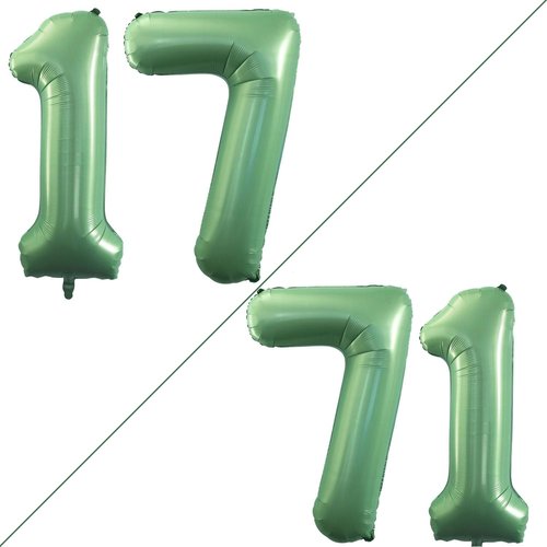 GOER 42-Inch Jumbo Foil Number 17 Balloons - Sweet 17 Birthday Party Decorations in Sage Green