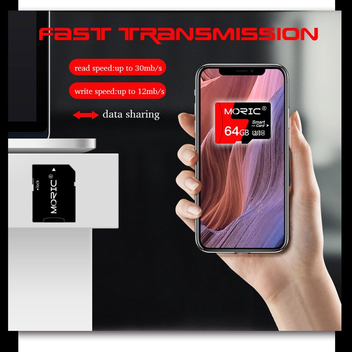 MORIC 2 Pack 64GB Card,C10 A1 Micro SD Card with Adapter High Speed Memory Memory TF Card for Camera/Dash