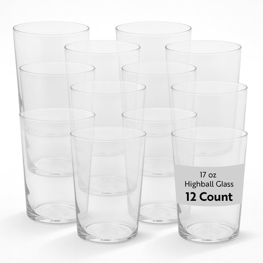 Restaurantware Sumi 17.3 Ounce Highball Glasses Set of 12 Lead-Free Tom Collins Glasses - Tempered Dishwasher-Safe Glassware Clear Glass Tall Bar Glasses Serve Juices Cocktails Or Beers