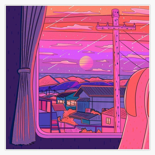 BKR Graphics Sunset 5" Train Ride - Sticker Decal Car Window Water Bottle