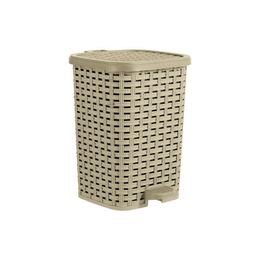 Superio Mini Trash Can with Foot Pedal Small Outdoor Garbage Can with Lid, 3 Gallon Plastic Waste Basket for Bathroom, Bedroom, Kitchen, Office, Patio (Wicker Beige 12 QT.)
