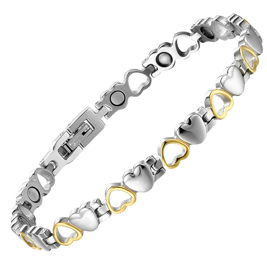 BioMag Magnetic Bracelet for Women, Titanium Steel Wristband Brazaletes Solid Pure Copper Valentine's Day Gift for Her Jewelry Gift with Adjustable Tool Birthday Gifts (Silver-Gold)