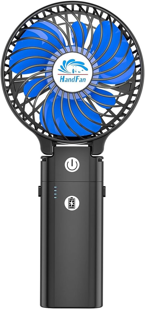HandFan Portable Handheld Fan - Rechargeable 5200mAh Battery, 3 Speeds, 20H Runtime | Ideal for Travel & Summer (Black & Blue)