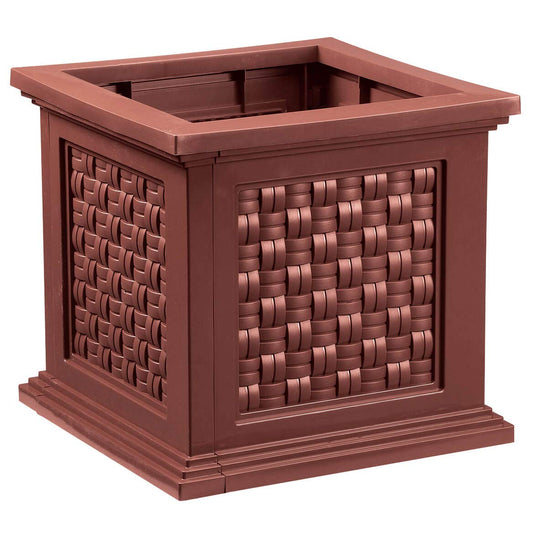 Fox Valley Traders Lightweight All-Weather Rattan-Style Planter Box - Versatile Presentation - Premium-Grade Polyethylene Material - Easy Assembly - 14.75" x 14.75" x 13.75", Brown Design