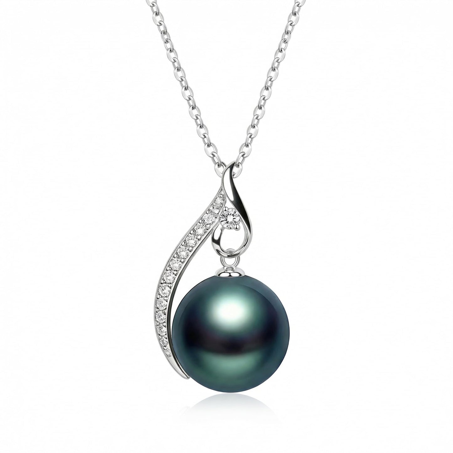 Sterling Silver Black Pearl Necklace for Women, 9-10MM Tahitian Black Pearl -Moissanite Pendant with 18+2 Inch Adjustable Chain, Valentine's Mother's Day,Gift for Mom Wife Girlfriend