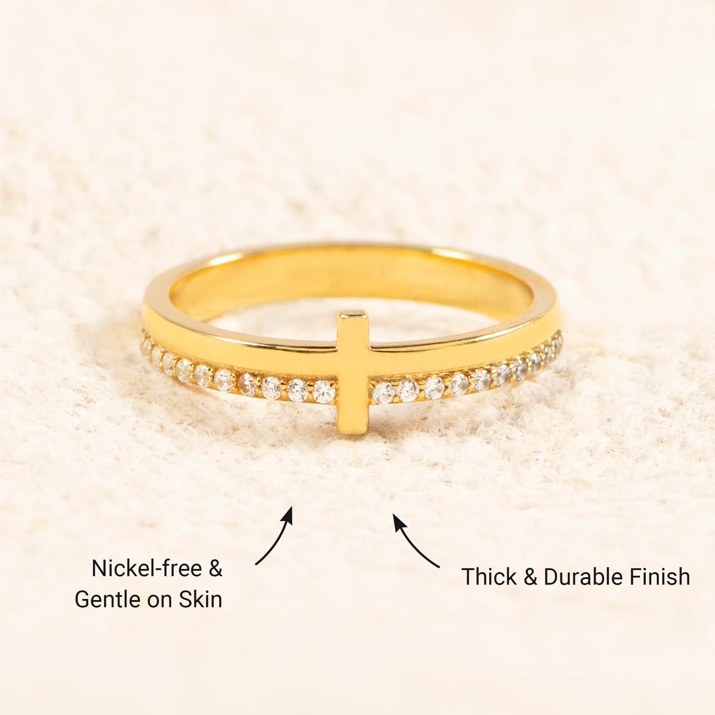 STORYJEWELLERY Gold Plated Cross Rings for Women, Purity Ring, Christian Ring, Christian Jewelry, Confirmation Gifts, Baptism Gifts, Size 8