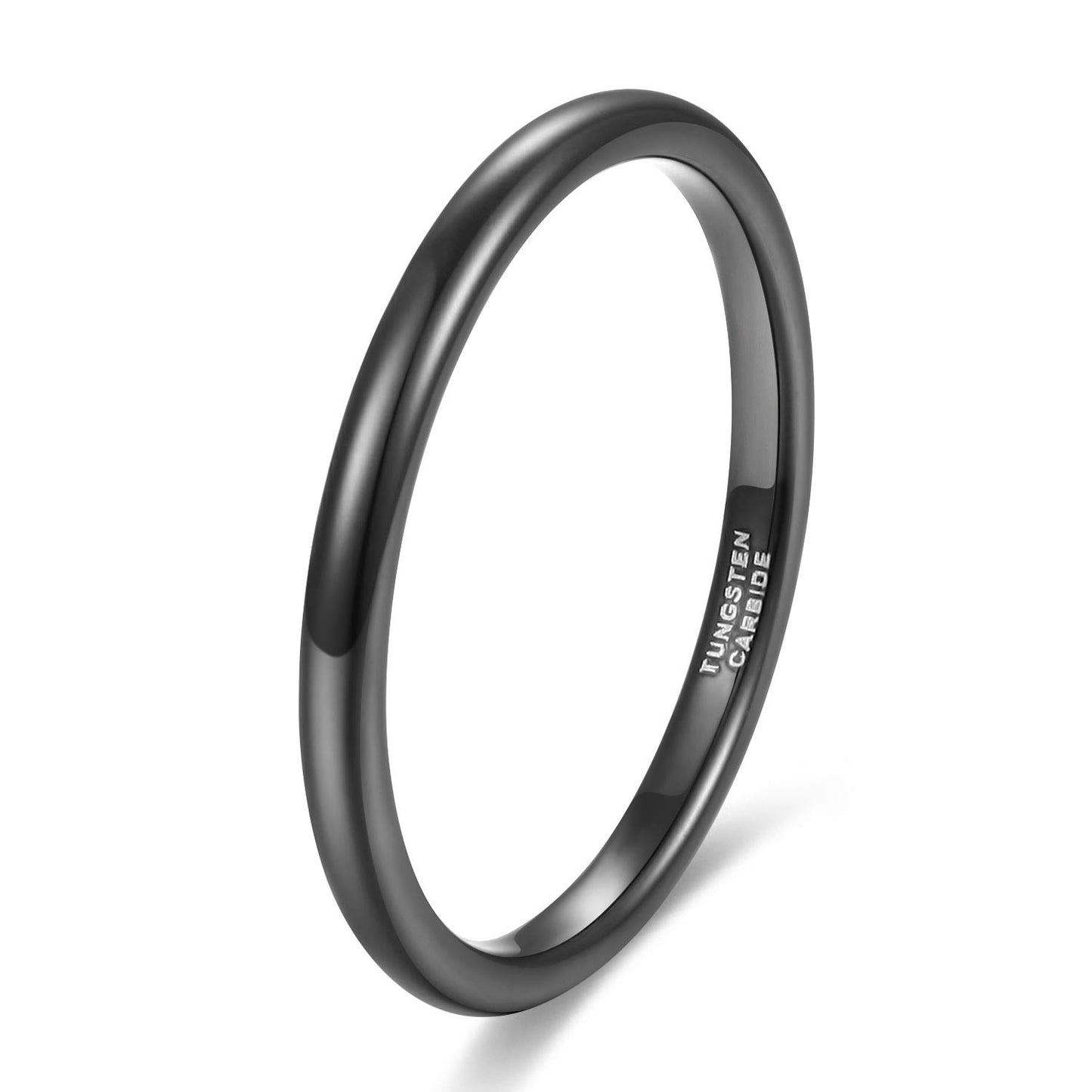 TRUMIUM 2mm Tungsten Rings for Women Men Thin Wedding Bands Engagement Promise Wedding Ring Beveled Edges Plain Domed Size 11.5