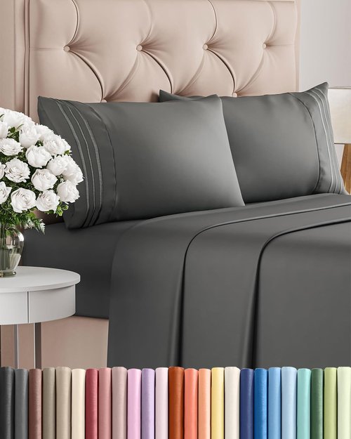 King Size 4 Piece Sheet Set - Ultra-Soft Cooling Bed Sheets | Hotel Luxury Bedding - Charcoal
