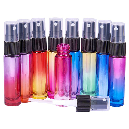 BENECREAT 9 Packs 10ml Rainbow Color Glass Spray Bottle, Refillable Fine Mist Spray Bottle for Perfume, Essential Oil, Travel Size Mini Spray Bottles