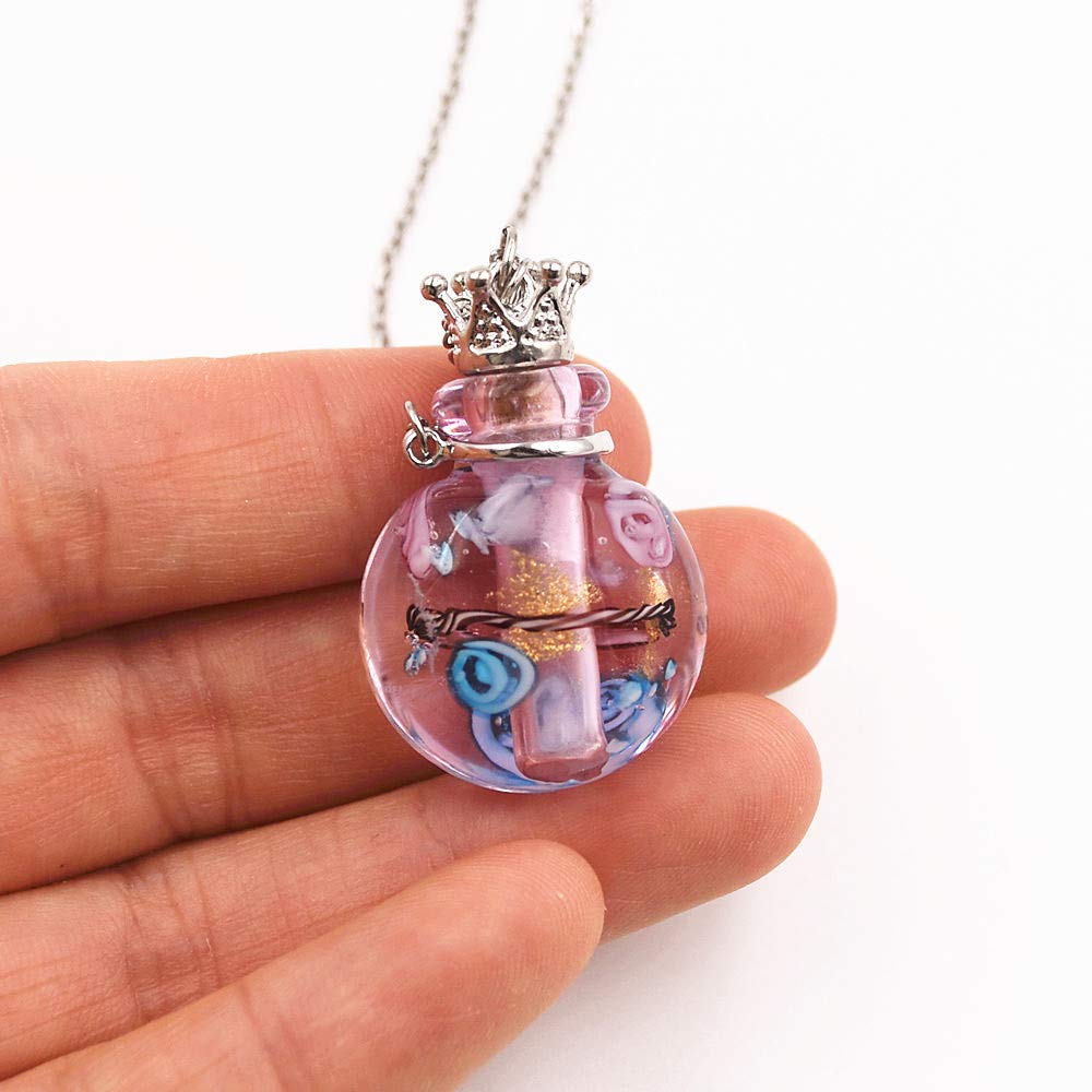 Stainless Steel Colored Glass Pendant Necklace Diffuser Perfume Pendant Aromatherapy Charms (Black)