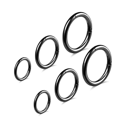 BOGKU 6pcs G23 Titanium Septum Rings Hinged Nose Ring Hoops for Women Men 16G Cartilage Hoop Earrings Body Piercing Jewelry Lip Rings - Diameter 6mm 8mm 10mm