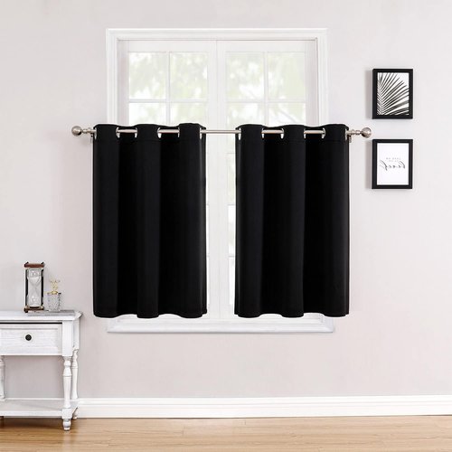 ChrisDowa Small Window Curtains - Grommet Thermal Insulated Room Darkening Panels (Black, 42 x 36 Inch)