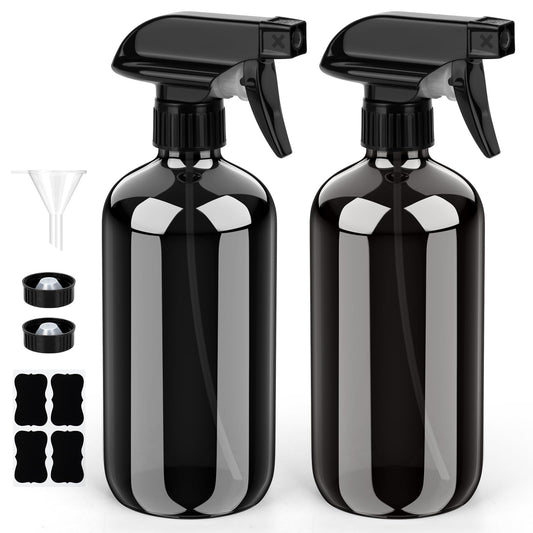 Bontip Glass Spray Bottle, Black Glass Spray Bottle Set & Accessories Refillable for Plants Window Cleaners Aromatherapy Facial hydration Watering Flowers Hair Care (2 Pack/16oz) (Black)