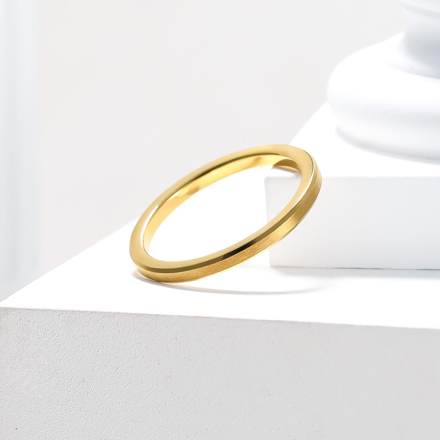 King Will 2mm Gold Tungsten Men's Wedding Band - Brushed Matte Finish, Beveled Polished Edge, Comfort Fit Size 10