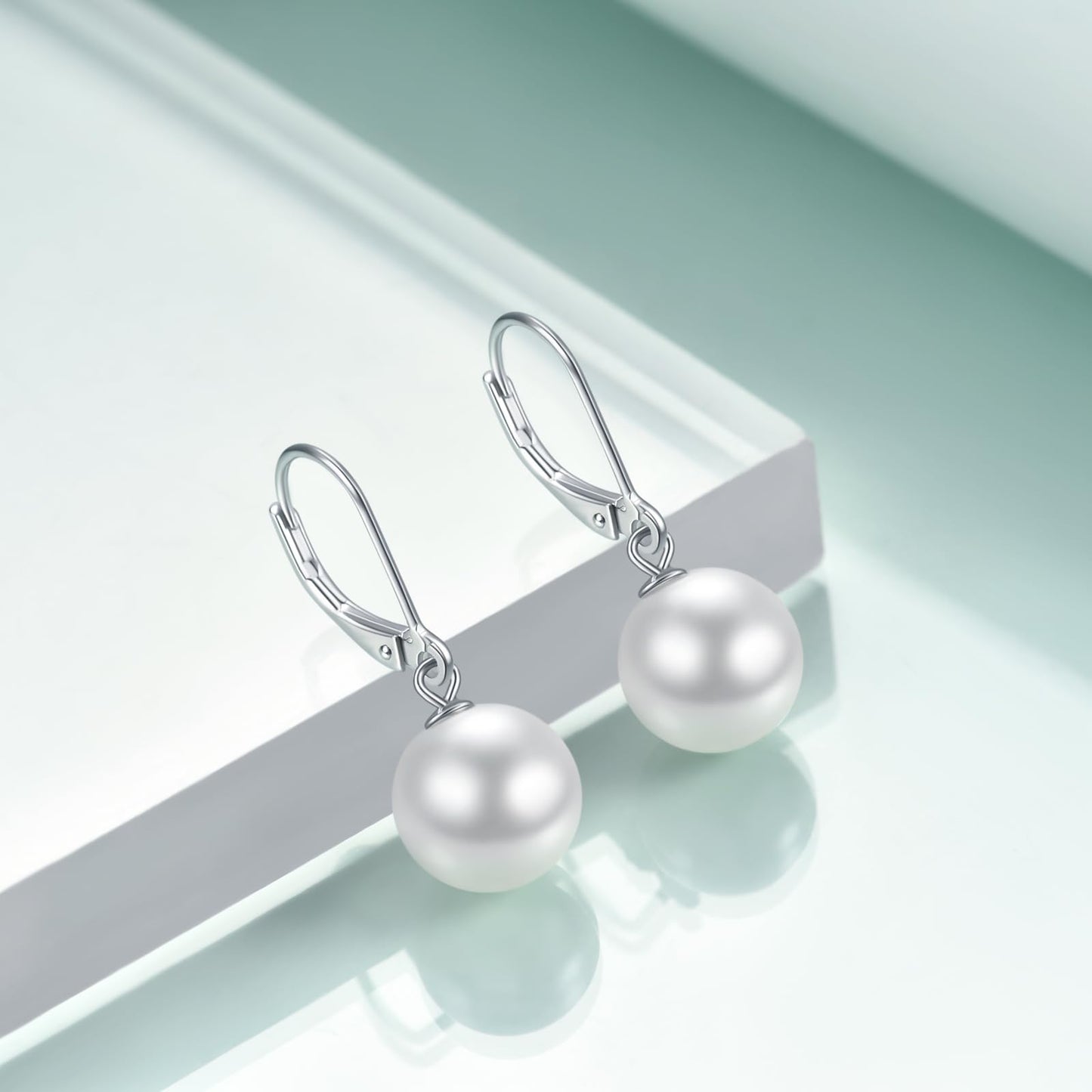 Rnivida 925 Sterling Silver Pearl Drop Leverback Earrings,Single White Pearl Dangle Earring, Hypoallergenic Pearl Jewelry for Women
