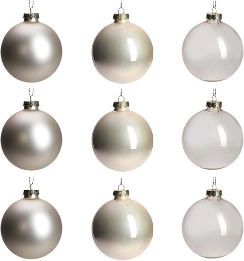 DN DECONATION Glass Christmas Ornaments - Set of 9 Champagne Baubles for Tree Decoration | 3.15” Size