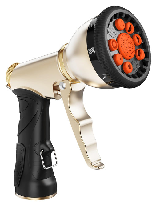 RAINPOINT Garden Hose Nozzle, 9 Spray Patterns Hose Sprayer Nozzle, Heavy Duty Metal Water Hose Nozzle, Adjustable Hand Sprayer, Watering Plants and Lawn, Pet Showering, Orange