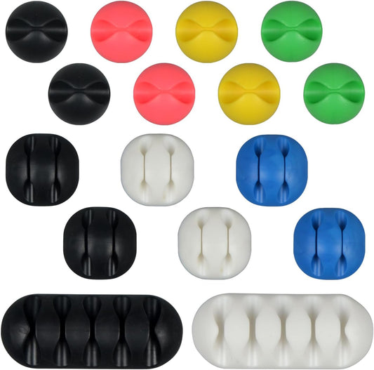 ZHJISHGUO 16-Pack (16 Colorful Cable Clips, Multi-Size Self-Adhesive Cord Organizer Wire Holder for Desk, Wall, Car