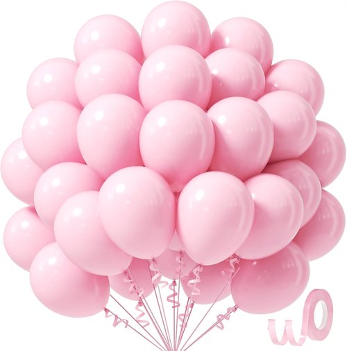 Awenztech 12-Inch Light Pink Balloons - 50 Pack Pastel Latex Balloons for Parties & Celebrations