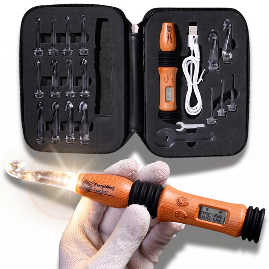 Everything Crochet Vintage Counting Crochet Hook Set with Light & Counter - Ergonomic for Arthritic Hands - Light up, Digital Stitch & Row Counter - 17 Size Interchangeable Hooks Kit - Cool Gift