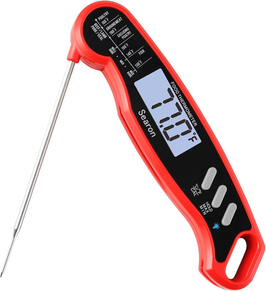 Searon Digital Meat Thermometer - Instant Read, Waterproof Design for BBQ, Grilling & Baking