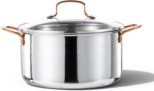 CAROTE 6 Qt Tri-Ply Stainless Steel Stockpot - Non-Toxic Soup Pot with Lid | Even Heating, Oven Safe, Induction Compatible