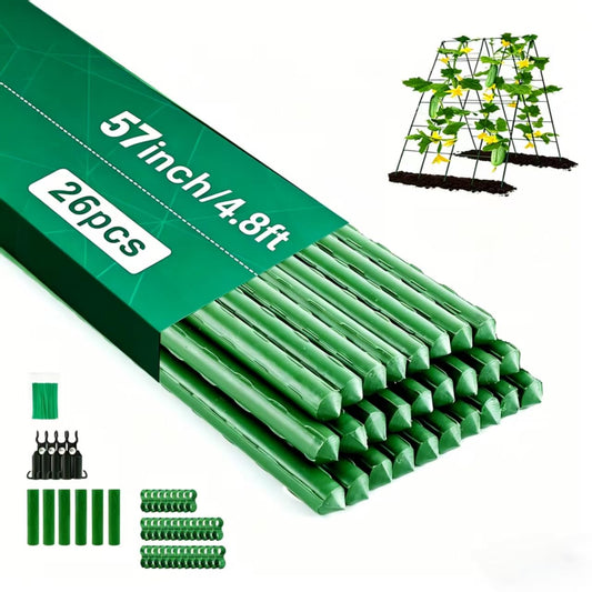 Orgrimmar 26 PCS 57" Garden Support Stakes Plastic Coated Deformable Climbing Plant Trellis Plant Climbing Frame for Tomato Cucumber Eggplant Vine Vegetable (57 Inch)