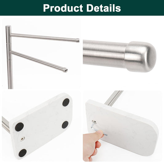 BathAce Hand Towel Holder, F-Shape Hand Towel Stand with Marble Base, Stainless Steel Swivel Hand Towel Rack Standing Towel Bar for Bathroom Kitchen Countertop, 2 Arms (Brushed Nickel)